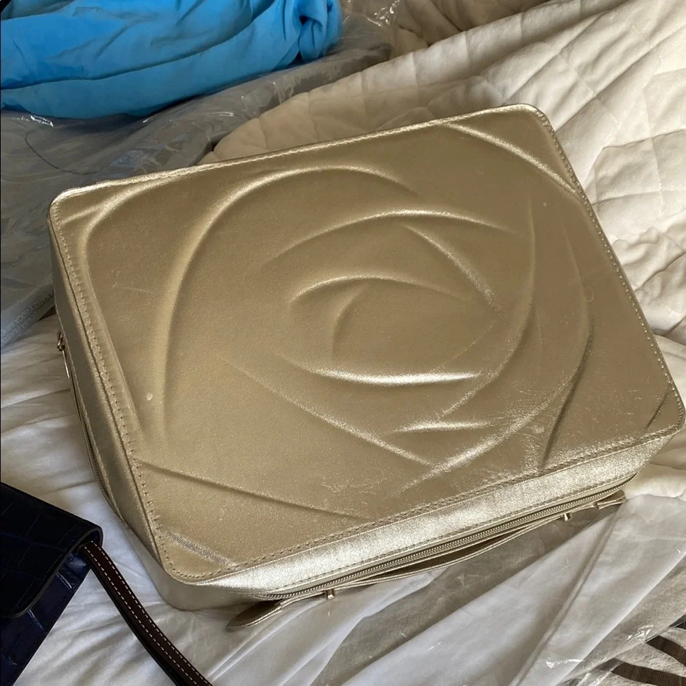 Lancôme Brushed Gold Metallic Makeup Case Bag Large